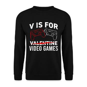 V steht für Video Games Valentinstag - Unisex Pullover - Schwarz - Vorne - Alina (178cm) & Michal (187cm)