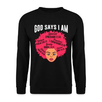 God Says Bible Woman Power Afro African Woman - Unisex Sweatshirt - black - Front - Alina (178cm) & Michal (187cm)