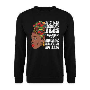 Juneteenth 1865 Schwarze Afrikanische Frau - Unisex Pullover - Schwarz - Vorne - Alina (178cm) & Michal (187cm)