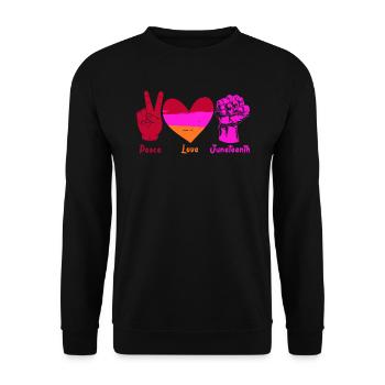 Peace Love Juneteenth African Woman - Unisex Sweatshirt - black - Front - Alina (178cm) & Michal (187cm)