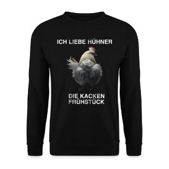 Hühner Spruch Landwirt Hühnerzüchter Henne Hahn - Unisex Pullover - Schwarz - Vorne - Alina (178cm) & Michal (187cm)