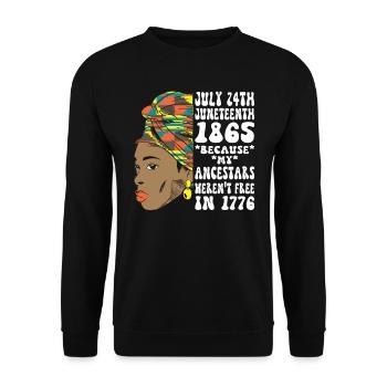 Juneteenth 1865 Schwarze Afrikanische Frau - Unisex Pullover - Schwarz - Vorne - Alina (178cm) & Michal (187cm)