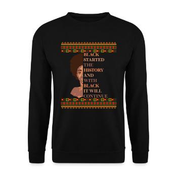 Black History eine starke afrikanische Frau - Unisex Pullover - Schwarz - Vorne - Alina (178cm) & Michal (187cm)