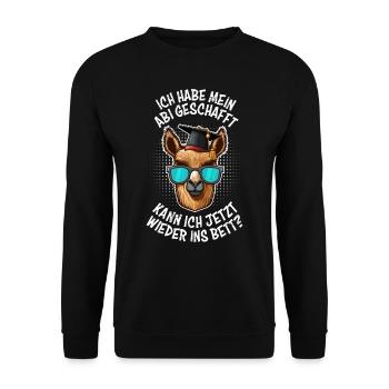 Abi geschafft kann ich jetzt wieder ins Bett? - Unisex Pullover - Schwarz - Vorne - Alina (178cm) & Michal (187cm)