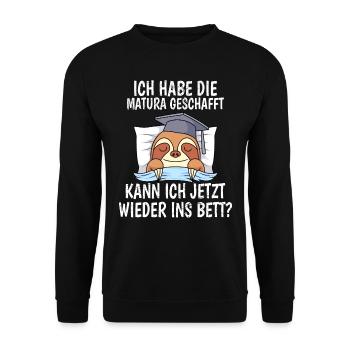 Matura geschafft kann ich wieder ins Bett? - Unisex Pullover - Schwarz - Vorne - Alina (178cm) & Michal (187cm)