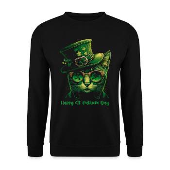 Happy St. Patrick's Day Green Irish Cat - Unisex Sweatshirt - black - Front - Alina (178cm) & Michal (187cm)