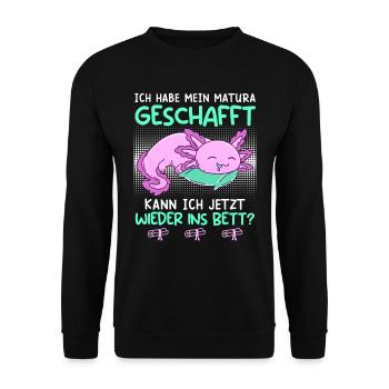 Maturant 2023 kann ich wieder ins Bett? - Unisex Pullover - Schwarz - Vorne - Alina (178cm) & Michal (187cm)
