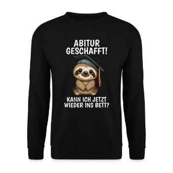 Abi geschafft Abitur Abschluss Abiturienten - Unisex Pullover - Schwarz - Vorne - Alina (178cm) & Michal (187cm)