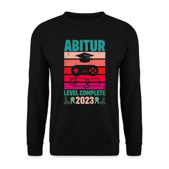Abitur 2023 Level Complete Gamer Abitur Abiturient - Unisex Pullover - Schwarz - Vorne - Alina (178cm) & Michal (187cm)