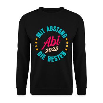 Abi 2023 mit Abstand die besten Abitur 2023 - Unisex Pullover - Schwarz - Vorne - Alina (178cm) & Michal (187cm)