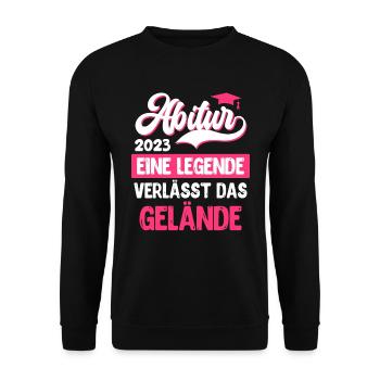 Abi 2023 Legende verlässt das Gelände Abiturienten - Unisex Pullover - Schwarz - Vorne - Alina (178cm) & Michal (187cm)