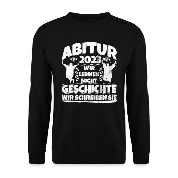 Abitur 2023 wir schreiben Geschichte Abi 2023 - Unisex Pullover - Schwarz - Vorne - Alina (178cm) & Michal (187cm)