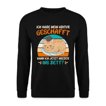Abi 2023 geschafft! Kann ich wieder ins Bett? - Unisex Pullover - Schwarz - Vorne - Alina (178cm) & Michal (187cm)