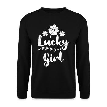Lucky Girl irischer St Patrick’s Day - Unisex Pullover - Schwarz - Vorne - Alina (178cm) & Michal (187cm)