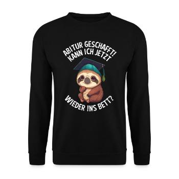 Abi geschafft Abitur Abschluss Abiturienten - Unisex Pullover - Schwarz - Vorne - Alina (178cm) & Michal (187cm)