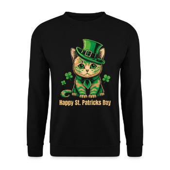 Happy St. Patrick's Day Green Irish Cat - Unisex Sweatshirt - black - Front - Alina (178cm) & Michal (187cm)