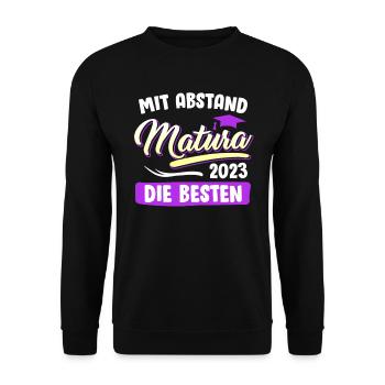 Maturantin 2023 mit Abstand die besten Matura - Unisex Pullover - Schwarz - Vorne - Alina (178cm) & Michal (187cm)