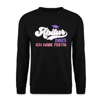 Abi 2023 Abitur 2023 Ich habe fertig Abiturientin - Unisex Pullover - Schwarz - Vorne - Alina (178cm) & Michal (187cm)