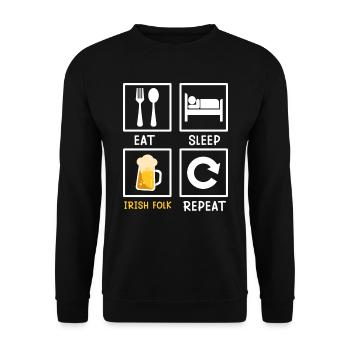 Eat Sleep Irish Folk Repeat St. Patrick’s Day - Unisex Pullover - Schwarz - Vorne - Alina (178cm) & Michal (187cm)