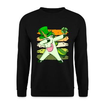 Dabbing Einhorn Kleeblatt St. Patrick's Day - Unisex Pullover - Schwarz - Vorne - Alina (178cm) & Michal (187cm)