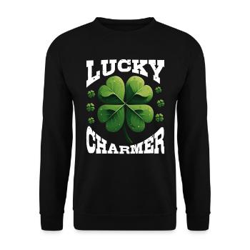 Lucky Charmer Clover Lucky Charm - Unisex Sweatshirt - black - Front - Alina (178cm) & Michal (187cm)