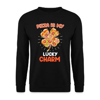 Pizza ist mein Glück Bringer Pizza Fan - Unisex Pullover - Schwarz - Vorne - Alina (178cm) & Michal (187cm)