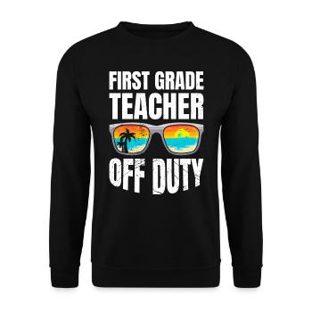 First Class Class Class Teacher off duty Holiday Teacher - Unisex Sweatshirt - black - Front - Alina (178cm) & Michal (187cm)