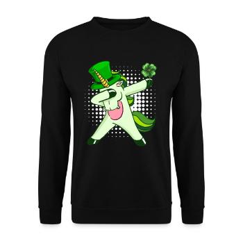 Dabbing Einhorn Kleeblatt St. Patrick's Day - Unisex Pullover - Schwarz - Vorne - Alina (178cm) & Michal (187cm)