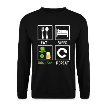 Eat Sleep Irish Folk Repeat St. Patrick’s Day - Unisex Pullover - Schwarz - Vorne - Alina (178cm) & Michal (187cm)