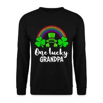 One Lucky Grandpa St Patrick’s Day Opa - Unisex Pullover - Schwarz - Vorne - Alina (178cm) & Michal (187cm)