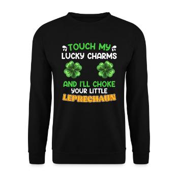 Lustiger St. Patrick’s Day Spruch Lucky Charms - Unisex Pullover - Schwarz - Vorne - Alina (178cm) & Michal (187cm)