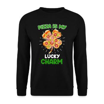 Pizza ist mein Glück Bringer Pizza Fan - Unisex Pullover - Schwarz - Vorne - Alina (178cm) & Michal (187cm)