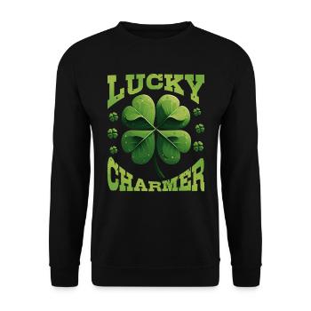 Lucky Charmer Clover Lucky Charm - Unisex Sweatshirt - black - Front - Alina (178cm) & Michal (187cm)