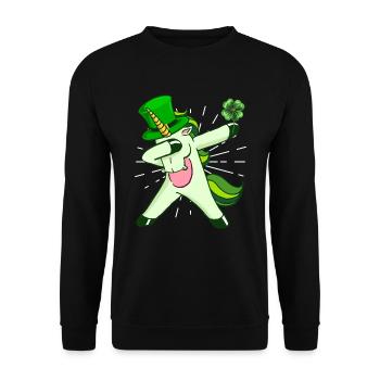 Dabbing Einhorn Kleeblatt St. Patrick's Day - Unisex Pullover - Schwarz - Vorne - Alina (178cm) & Michal (187cm)