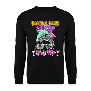 Beaches Booze Besties Girls Trip Spring Break - Unisex Pullover - Schwarz - Vorne - Alina (178cm) & Michal (187cm)