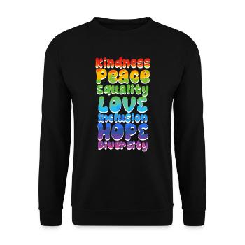 Inklusion Akzeptanz Freundlichkeit Solidarität - Unisex Pullover - Schwarz - Vorne - Alina (178cm) & Michal (187cm)