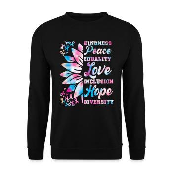 Inklusion Freundlichkeit Frieden Hoffnung - Unisex Pullover - Schwarz - Vorne - Alina (178cm) & Michal (187cm)