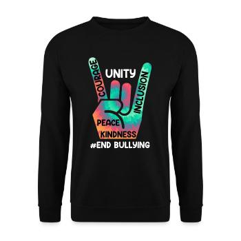 Stop Bullying Awareness und Solidarität für - Unisex Pullover - Schwarz - Vorne - Alina (178cm) & Michal (187cm)
