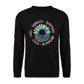 Inklusion Liebe Frieden Freundlichkeit - Unisex Pullover - Schwarz - Vorne - Alina (178cm) & Michal (187cm)