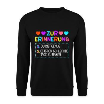 Mentale Gesundheit Zur Erinnerung Selbstachtung - Unisex Pullover - Schwarz - Vorne - Alina (178cm) & Michal (187cm)