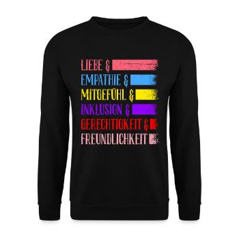 Inklusion Gleichheit Freundlichkeit Akzeptanz - Unisex Pullover - Schwarz - Vorne - Alina (178cm) & Michal (187cm)