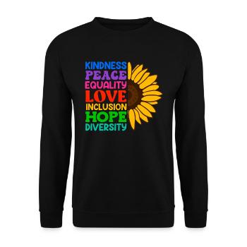 Inklusion Akzeptanz Freundlichkeit Solidarität - Unisex Pullover - Schwarz - Vorne - Alina (178cm) & Michal (187cm)
