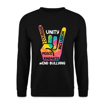 Stop Bullying Awareness und Solidarität für - Unisex Pullover - Schwarz - Vorne - Alina (178cm) & Michal (187cm)