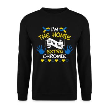 Love my with extra Chromie Awareness Down - Unisex Pullover - Schwarz - Vorne - Alina (178cm) & Michal (187cm)