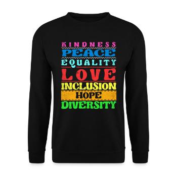Inklusion Freundlichkeit Frieden Liebe Vielfalt - Unisex Pullover - Schwarz - Vorne - Alina (178cm) & Michal (187cm)