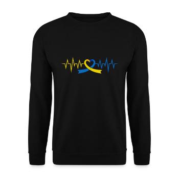 Down Syndrom Awareness Schleife blau gelb - Unisex Pullover - Schwarz - Vorne - Alina (178cm) & Michal (187cm)