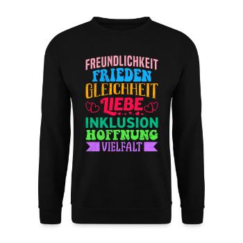 Inklusion Gleichheit Freundlichkeit Akzeptanz - Unisex Pullover - Schwarz - Vorne - Alina (178cm) & Michal (187cm)