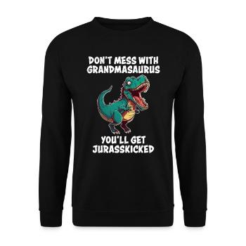Oma Dont mess with Omasaurus Großmutter Dino - Unisex Pullover - Schwarz - Vorne - Alina (178cm) & Michal (187cm)