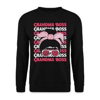 Oma und Chefin Grandma Boss Muttertag Omi - Unisex Pullover - Schwarz - Vorne - Alina (178cm) & Michal (187cm)
