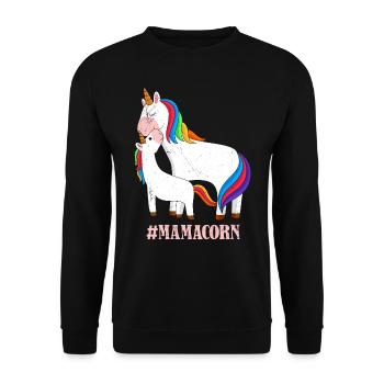 Mamacorn Muttertag Einhörner Mama Einhorn - Unisex Pullover - Schwarz - Vorne - Alina (178cm) & Michal (187cm)